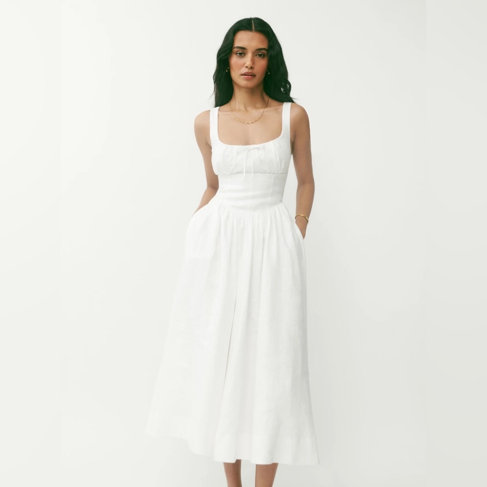 Reformation Balia Linen Dress in White